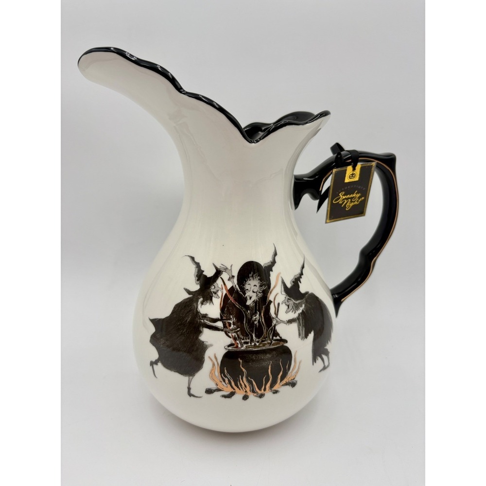 Spooky Night HTF HALLOWEEN Pitcher Witches Brew Cauldron Decorative Ceramic